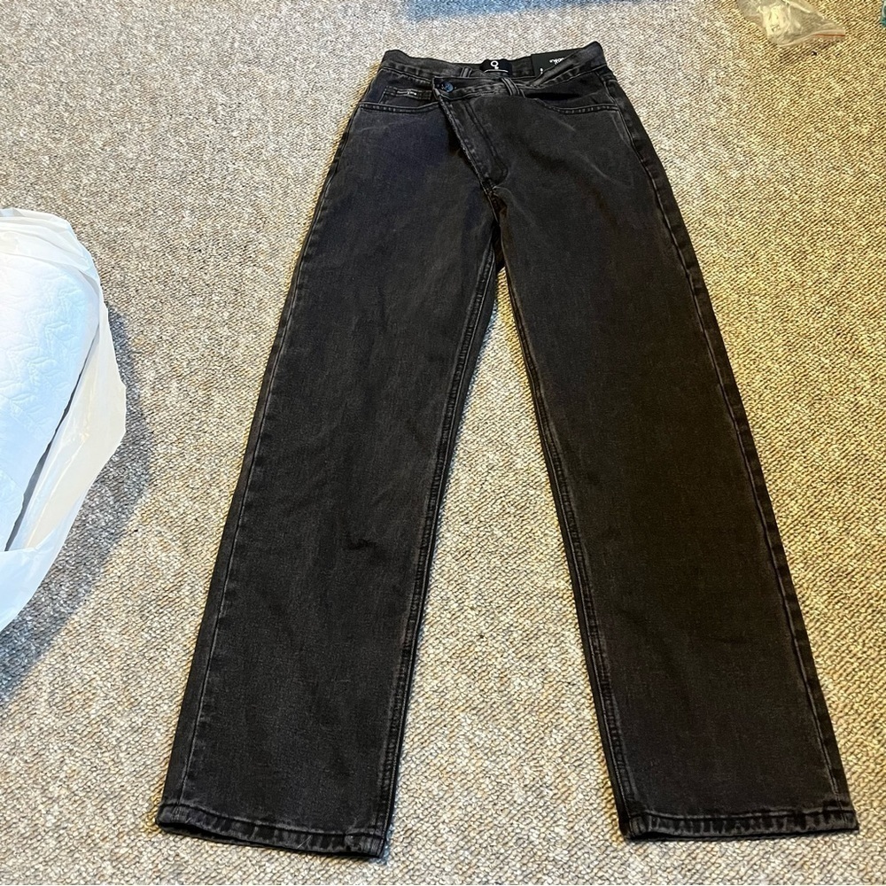 Insane Gene Crossover Jeans Asymmetrical Waist Size 0 23 In Black Wash F - Picture 2 of 7